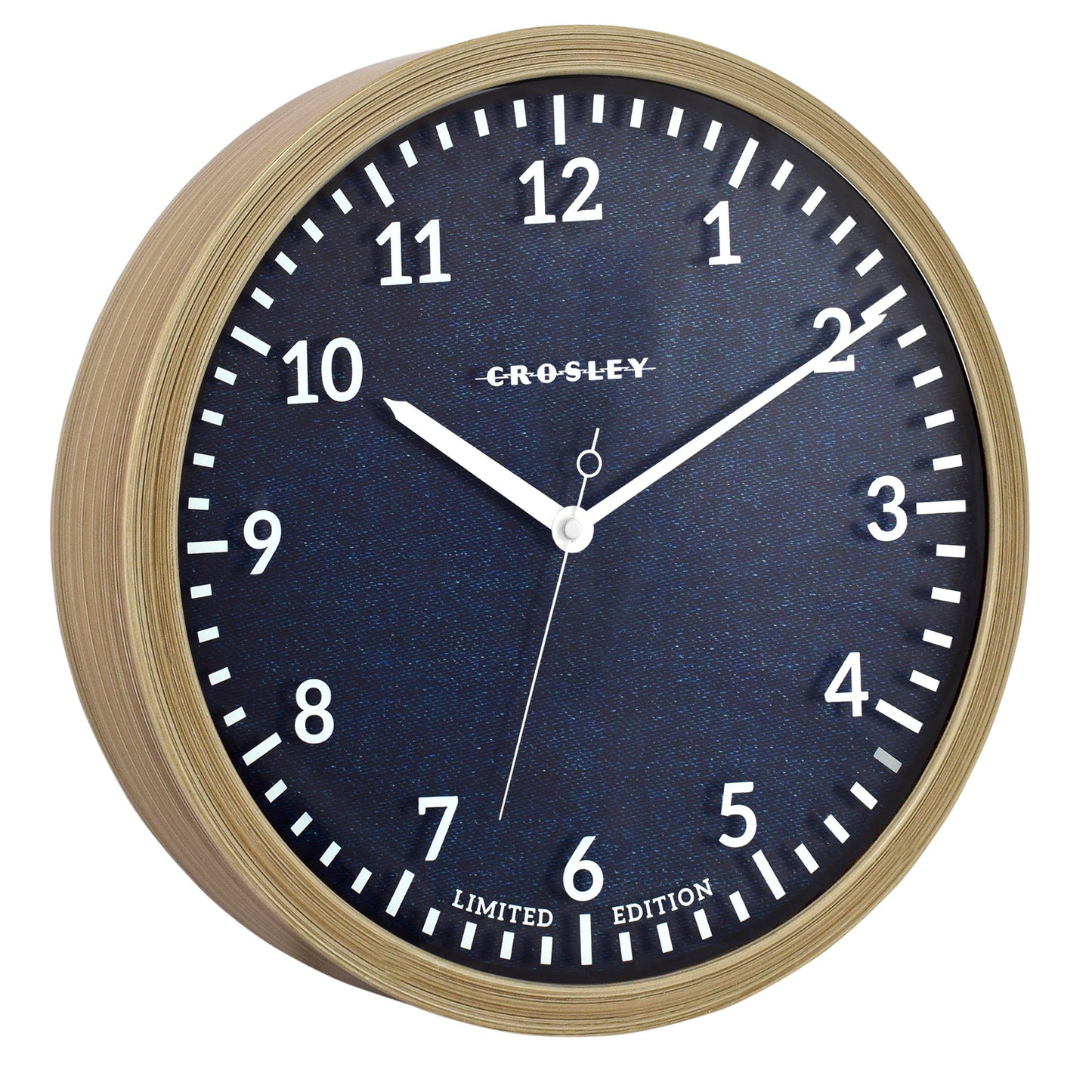 Crosley 15" Denim Blue & Woodgrain Wall Clock – Natural Frame Design