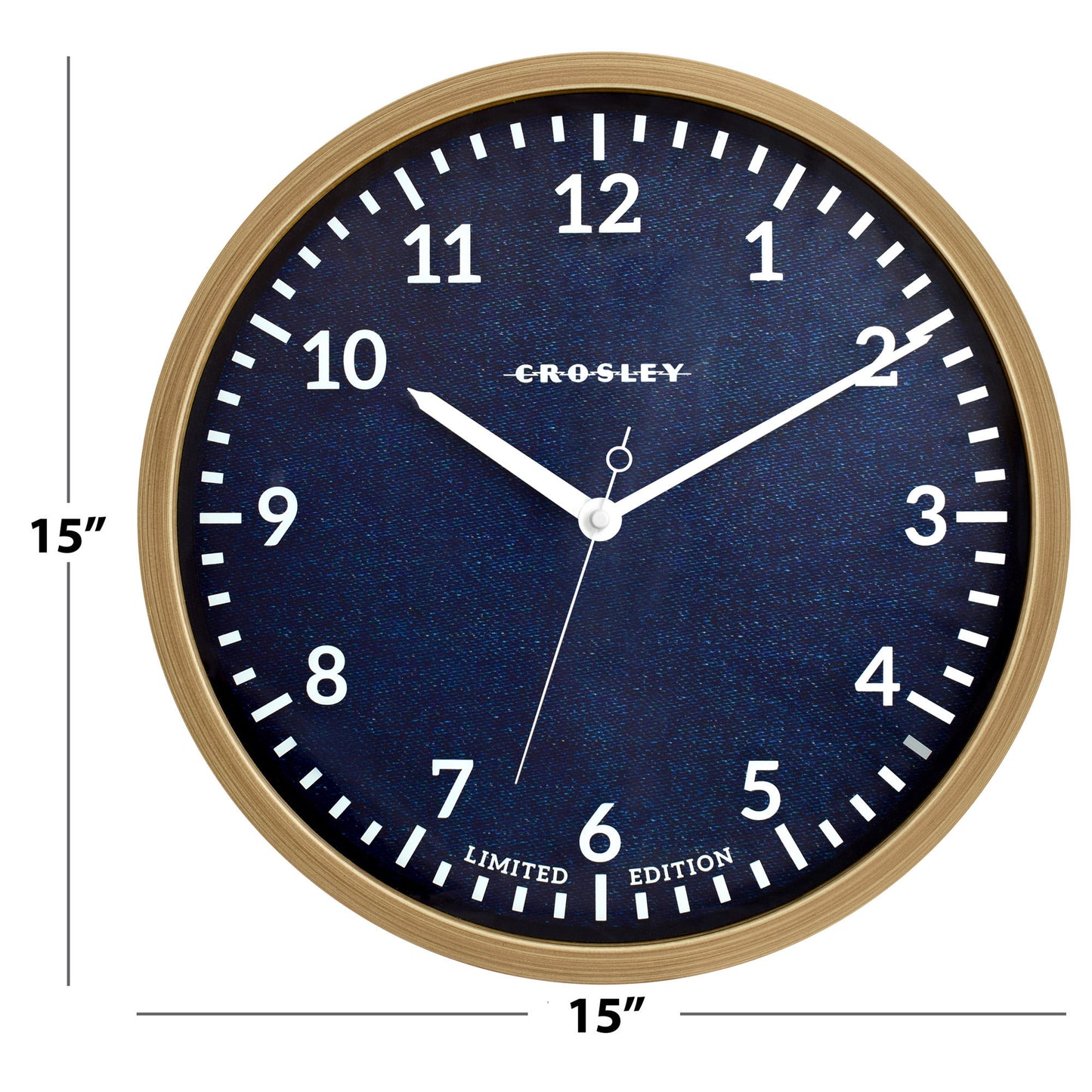 Crosley 15" Denim Blue & Woodgrain Wall Clock – Natural Frame Design
