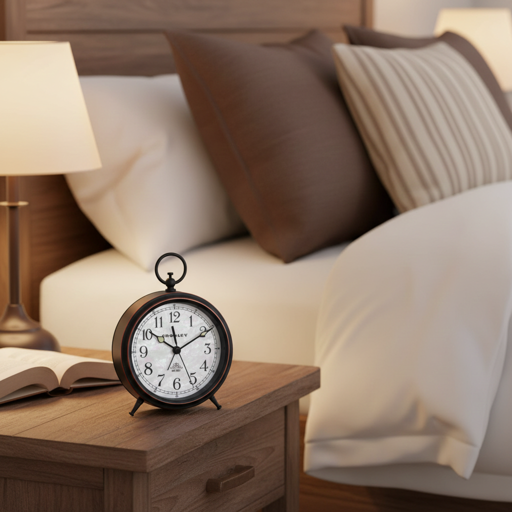 Crosley Vintage Metal Pocket Watch Alarm Clock – Quiet No-Ticking Design