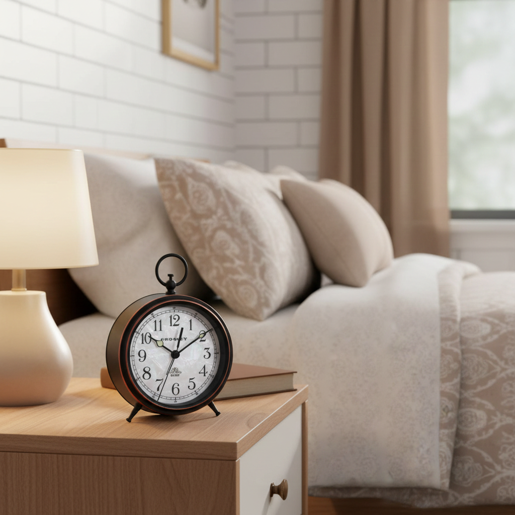 Crosley Vintage Metal Pocket Watch Alarm Clock – Quiet No-Ticking Design