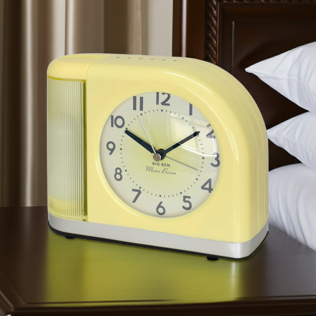 Big Ben Classic Moonbeam Retro Alarm Clock, Light & Bell Alarm, USB Charging, Yellow