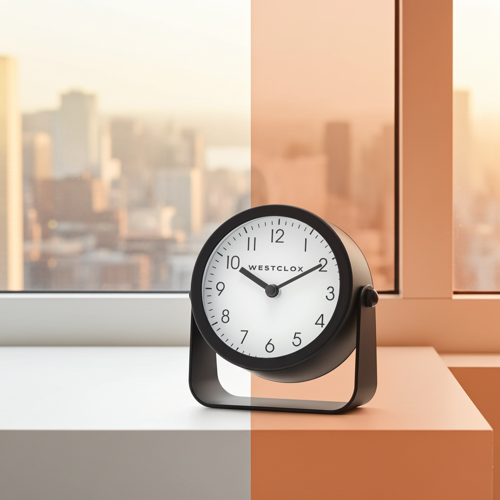 Westclox Compact Analog Alarm Clock, 4.1 Inch Black Bedside Clock with Snooze and Adjustable Tilt