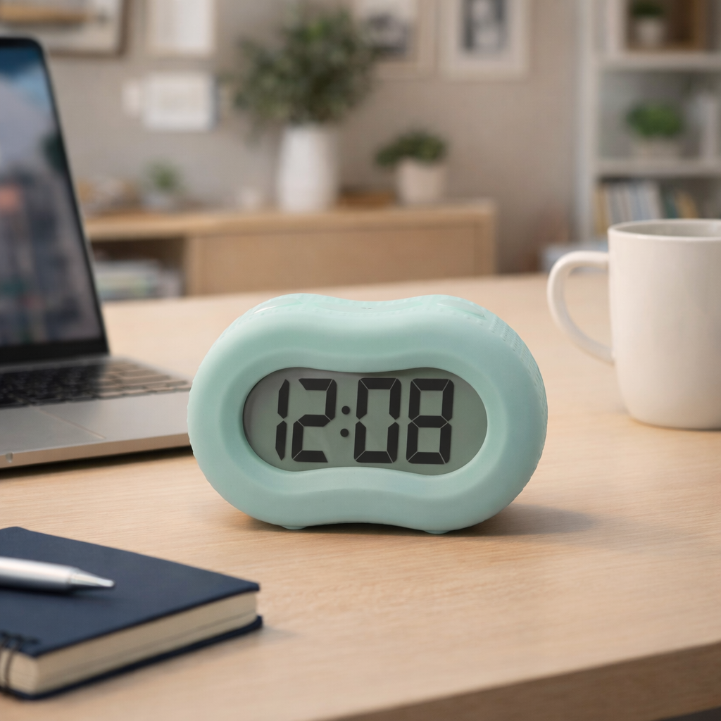 Timelink Alarm Clock, Large Time Display, Automatic Night Light, Mint Green Rubber Case