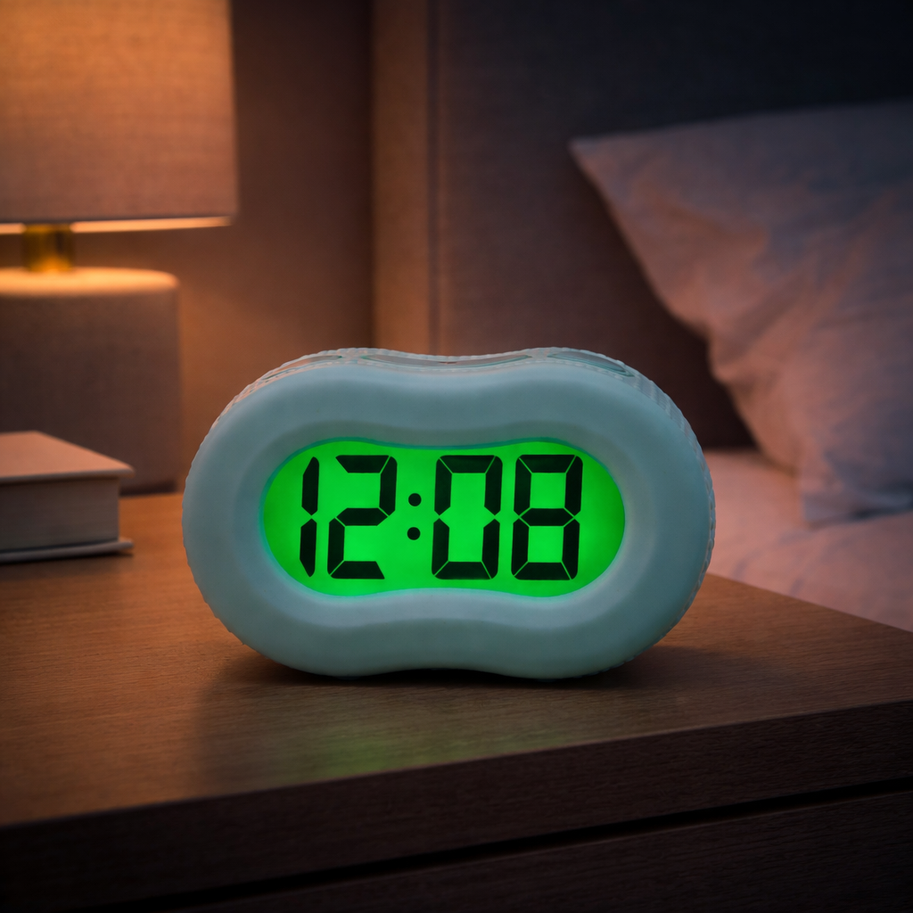 Timelink Alarm Clock, Large Time Display, Automatic Night Light, Mint Green Rubber Case