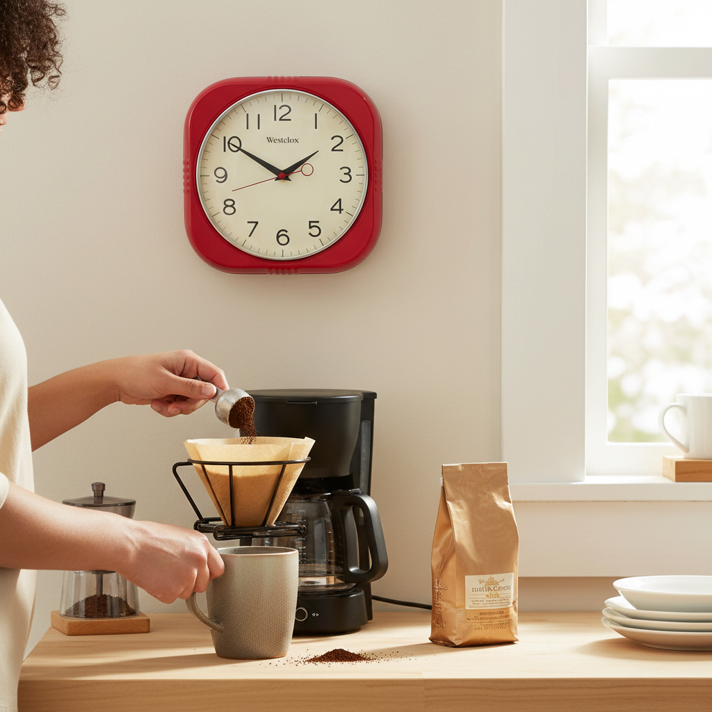 Westclox 9.5" Red Retro Square Wall Clock – Gloss Finish & Chrome Bezel