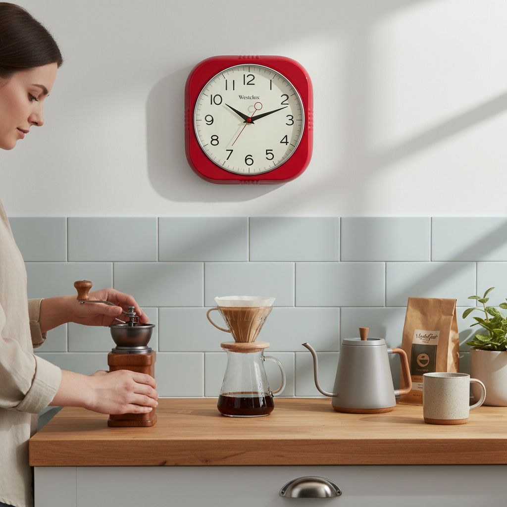 Westclox 9.5" Red Retro Square Wall Clock – Gloss Finish & Chrome Bezel