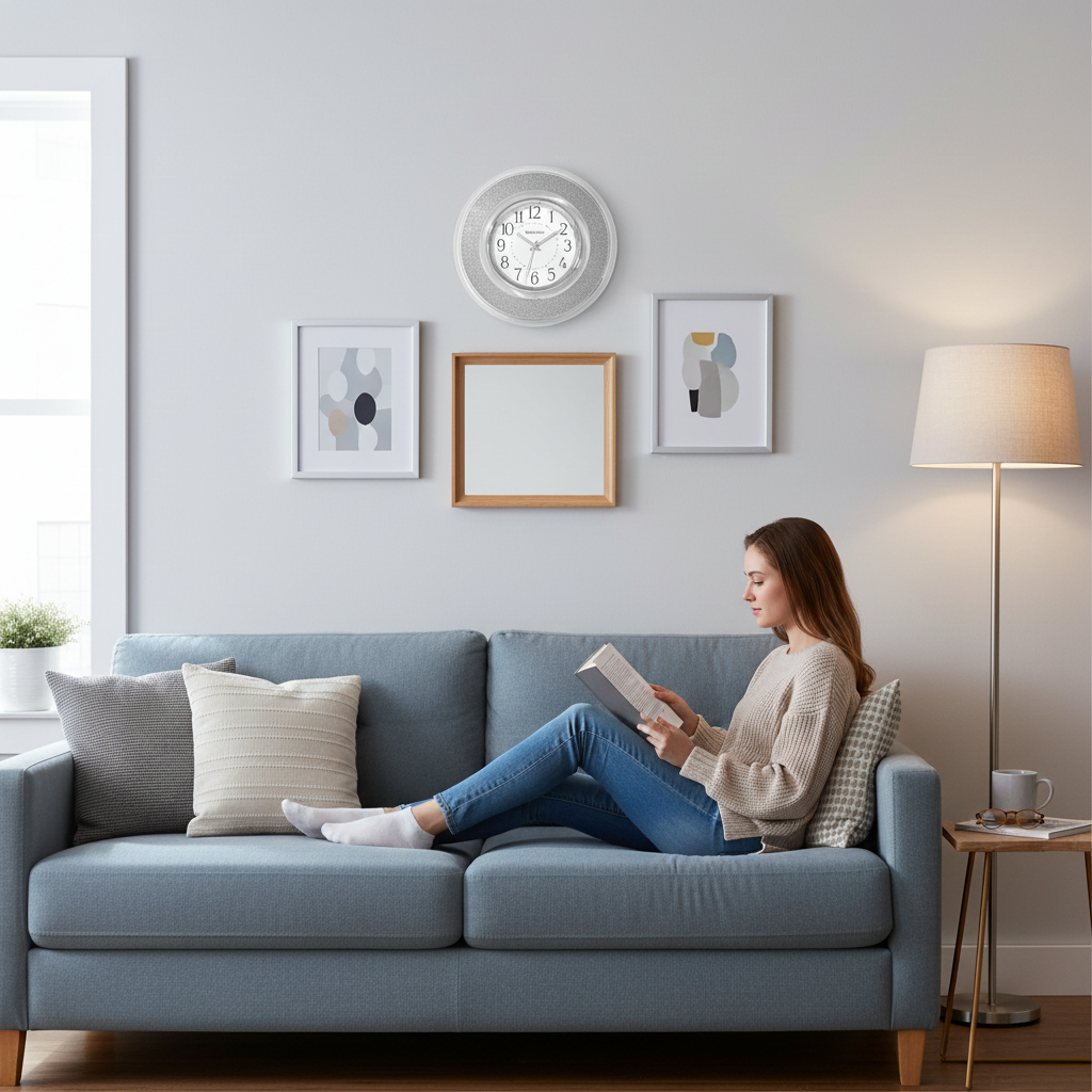 Ingraham 12" Wall Clock, Clear Frame, Silver Glitter, Chrome Bezel, Metal Hands, Glass Lens