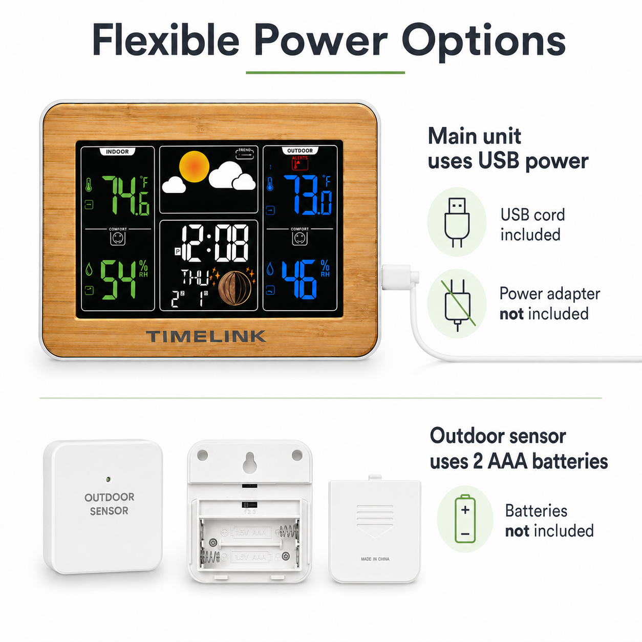Timelink Bamboo Weather Station – Indoor Outdoor Forecast Display with Alarm