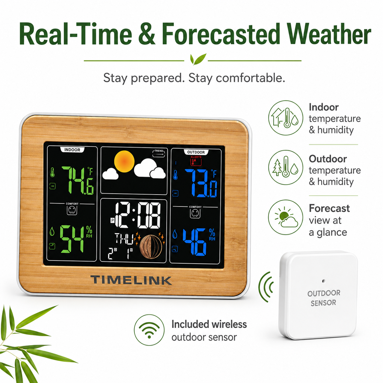 Timelink Bamboo Weather Station – Indoor Outdoor Forecast Display with Alarm