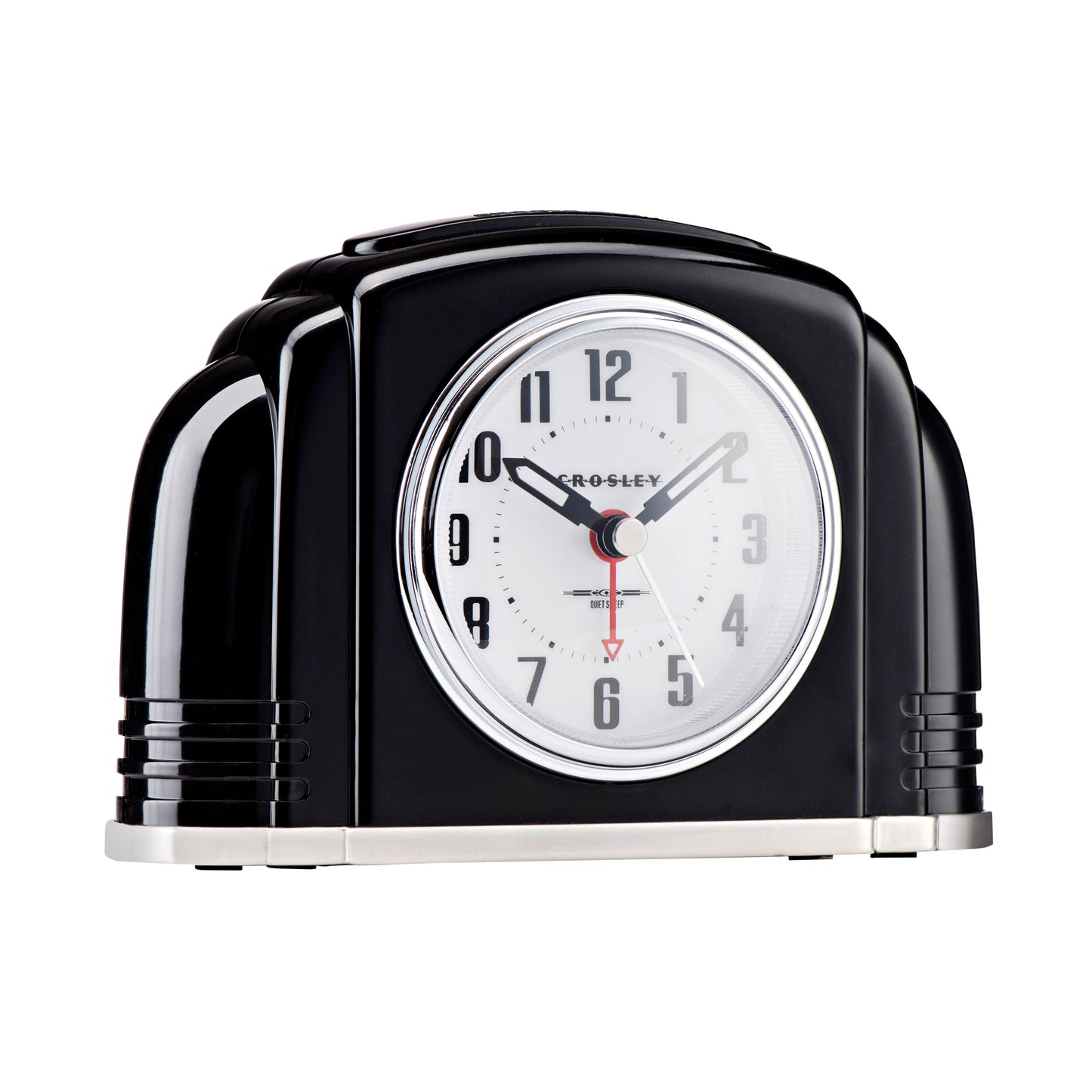 Crosley Art Deco Alarm Clock, Black "Bakelite" Style Finish, Chrome Metal Trim, Quiet Seconds Hand