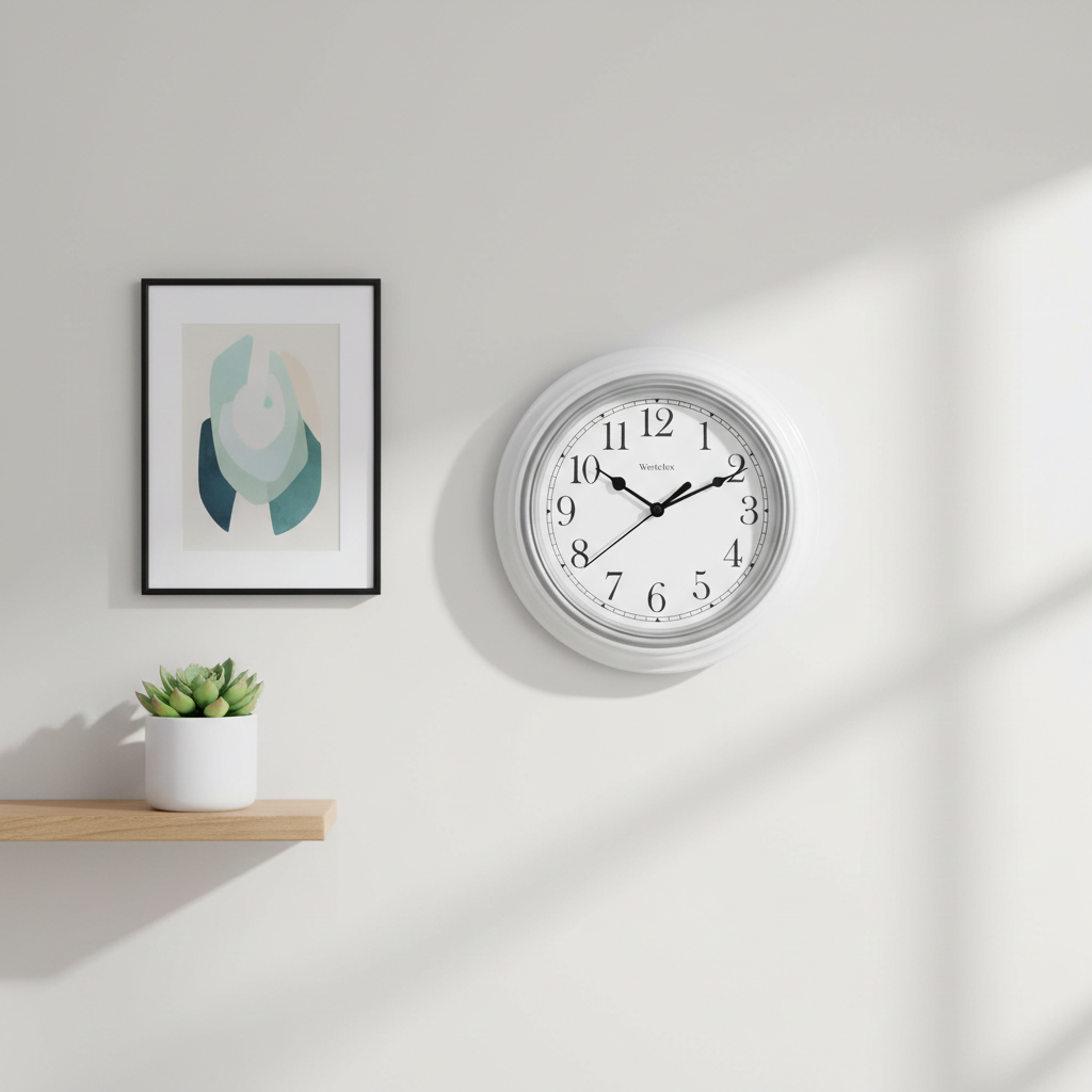 Westclox 9" Basic Wall Clock, Large Dial, Silver Bezel, Metal Hands, Glass Lens, White