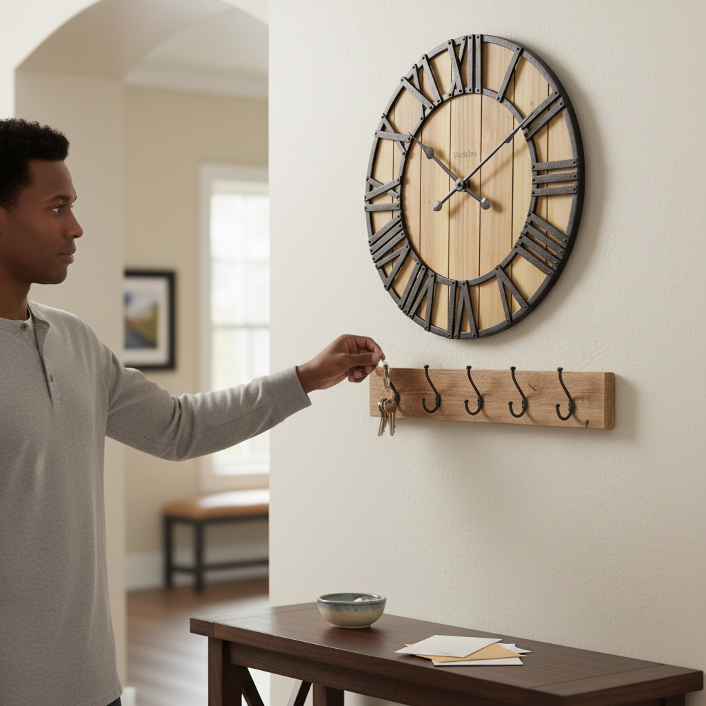 Westclox 16" Farmhouse Plank Wood Wall Clock – Distressed Roman Numerals