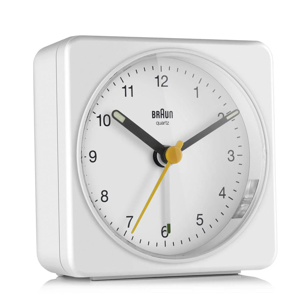 Braun BC03W Analogue Alarm Clock – Quiet Sweep Quartz & Luminous Hands (White)