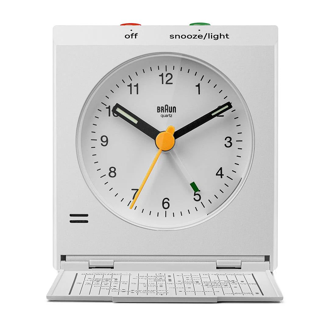Braun BC05W Classic Travel Analogue Alarm Clock – Compact Folding Design with Snooze & Light