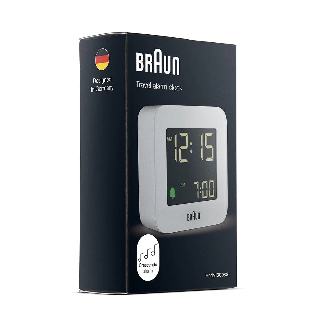 Braun BC08 Digital Travel Alarm Clock – Grey