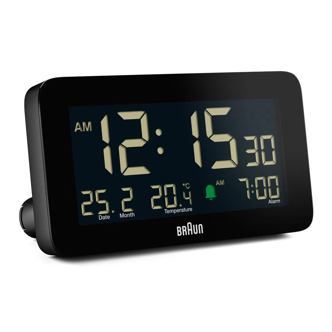 Braun BC10 Digital Alarm Clock – Auto Backlight & Temperature Display (Black)